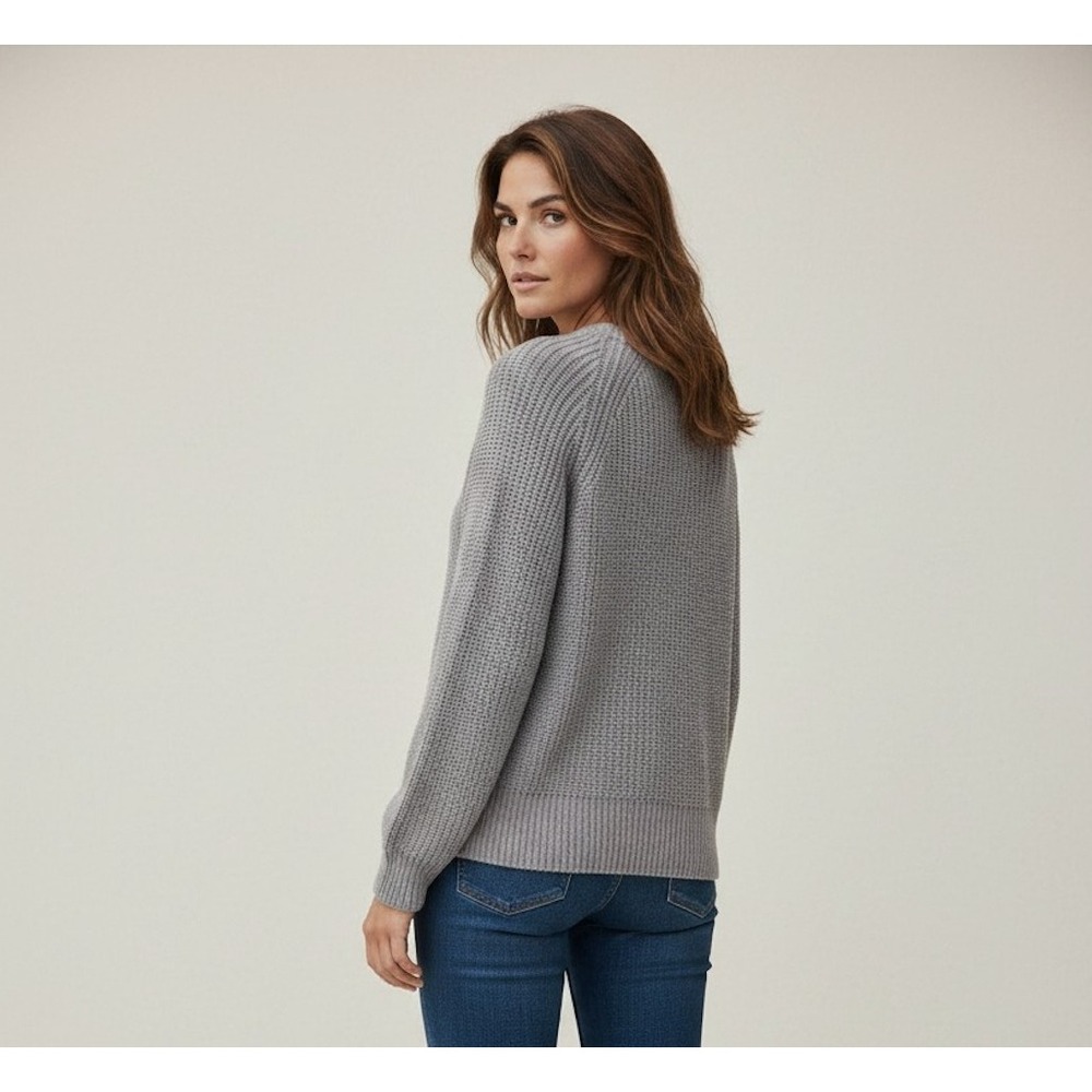 Quince Fisherman Sweater Organic Cotton Knit Taupe Gray Crewneck Size M